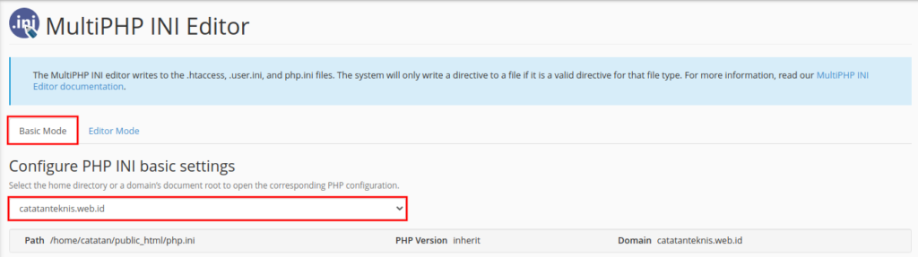 multi php ini - select domain