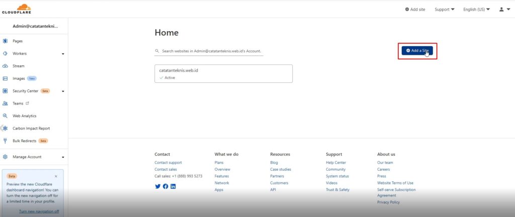 cloudflare - Add Site